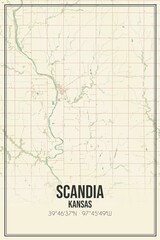 Retro US city map of Scandia, Kansas. Vintage street map.