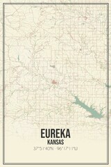 Retro US city map of Eureka, Kansas. Vintage street map.