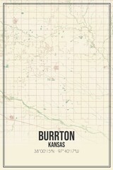Retro US city map of Burrton, Kansas. Vintage street map.