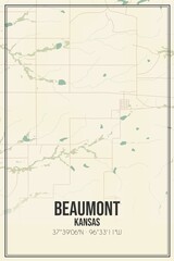 Retro US city map of Beaumont, Kansas. Vintage street map.
