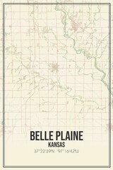 Obraz premium Retro US city map of Belle Plaine, Kansas. Vintage street map.