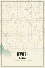 Retro US city map of Jewell, Kansas. Vintage street map.