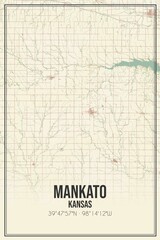 Retro US city map of Mankato, Kansas. Vintage street map.