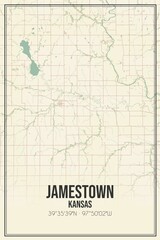Retro US city map of Jamestown, Kansas. Vintage street map.