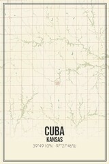 Retro US city map of Cuba, Kansas. Vintage street map.