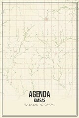 Retro US city map of Agenda, Kansas. Vintage street map.