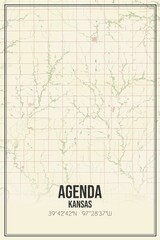 Fototapeta premium Retro US city map of Agenda, Kansas. Vintage street map.