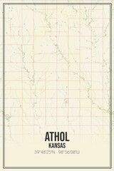 Retro US city map of Athol, Kansas. Vintage street map.