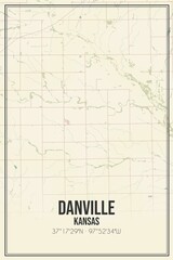 Retro US city map of Danville, Kansas. Vintage street map.