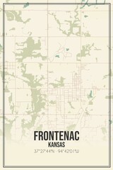 Retro US city map of Frontenac, Kansas. Vintage street map.
