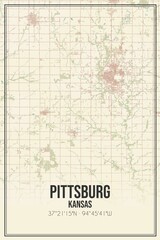 Retro US city map of Pittsburg, Kansas. Vintage street map.