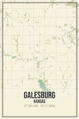 Retro US city map of Galesburg, Kansas. Vintage street map.