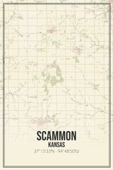 Retro US city map of Scammon, Kansas. Vintage street map.
