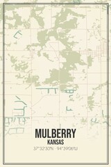 Retro US city map of Mulberry, Kansas. Vintage street map.