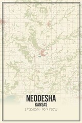 Retro US city map of Neodesha, Kansas. Vintage street map.
