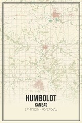 Retro US city map of Humboldt, Kansas. Vintage street map.