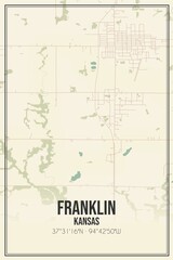 Retro US city map of Franklin, Kansas. Vintage street map.