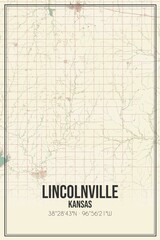 Retro US city map of Lincolnville, Kansas. Vintage street map.