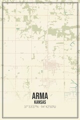 Retro US city map of Arma, Kansas. Vintage street map.