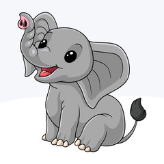 Cartoon happy little elephant sitting