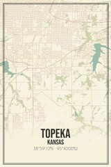 Retro US city map of Topeka, Kansas. Vintage street map.