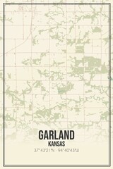 Retro US city map of Garland, Kansas. Vintage street map.