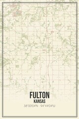 Retro US city map of Fulton, Kansas. Vintage street map.