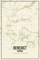 Retro US city map of Benedict, Kansas. Vintage street map.