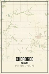 Retro US city map of Cherokee, Kansas. Vintage street map.
