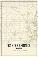 Retro US city map of Baxter Springs, Kansas. Vintage street map.