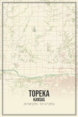 Retro US city map of Topeka, Kansas. Vintage street map.
