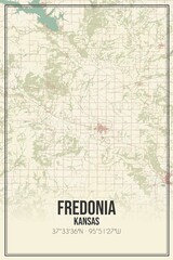 Retro US city map of Fredonia, Kansas. Vintage street map.