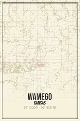 Retro US city map of Wamego, Kansas. Vintage street map.