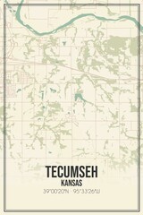 Retro US city map of Tecumseh, Kansas. Vintage street map.