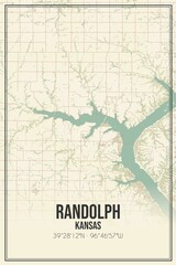 Retro US city map of Randolph, Kansas. Vintage street map.
