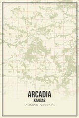 Retro US city map of Arcadia, Kansas. Vintage street map.