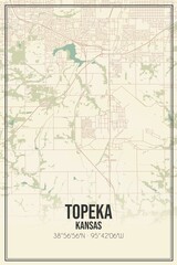 Retro US city map of Topeka, Kansas. Vintage street map.