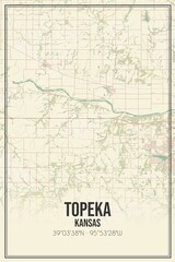 Fototapeta na wymiar Retro US city map of Topeka, Kansas. Vintage street map.