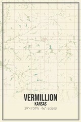 Retro US city map of Vermillion, Kansas. Vintage street map.