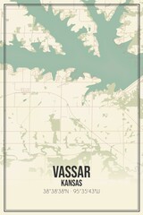 Retro US city map of Vassar, Kansas. Vintage street map.