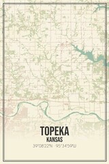 Retro US city map of Topeka, Kansas. Vintage street map.