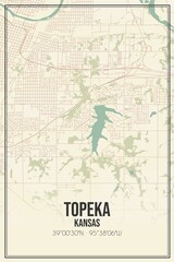 Retro US city map of Topeka, Kansas. Vintage street map.