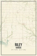 Retro US city map of Riley, Kansas. Vintage street map.