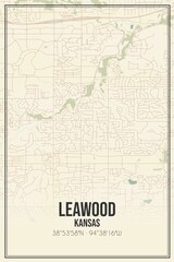 Retro US city map of Leawood, Kansas. Vintage street map.