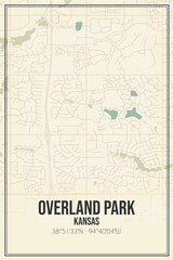 Retro US city map of Overland Park, Kansas. Vintage street map.