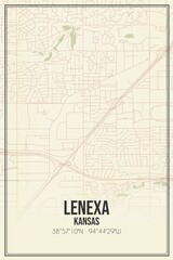 Retro US city map of Lenexa, Kansas. Vintage street map.