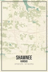 Retro US city map of Shawnee, Kansas. Vintage street map.