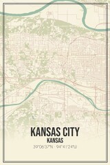 Retro US city map of Kansas City, Kansas. Vintage street map.