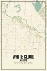 Fototapeta premium Retro US city map of White Cloud, Kansas. Vintage street map.
