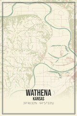 Retro US city map of Wathena, Kansas. Vintage street map.